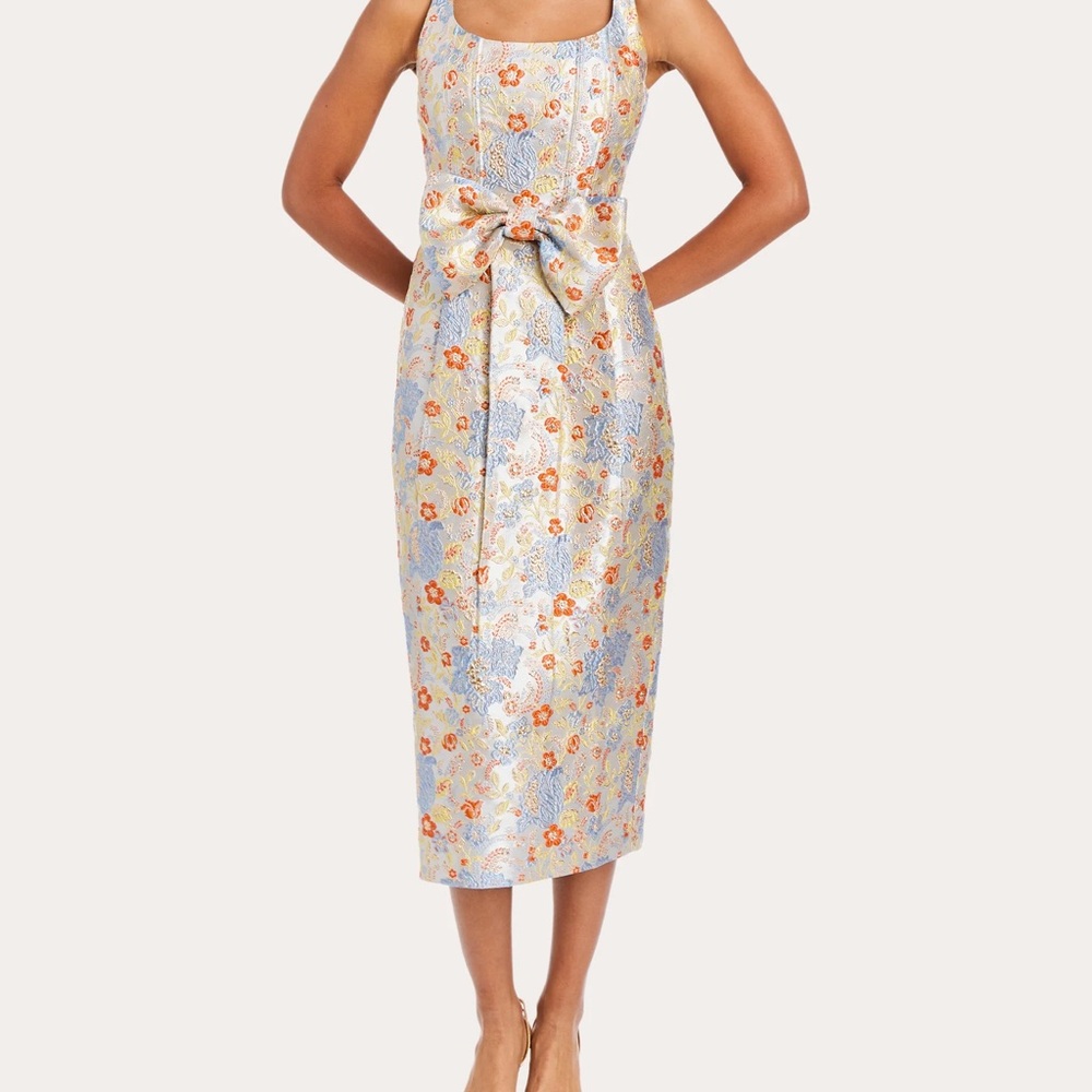NWT Mestiza New York Audrey Bow Front Metallic Jacquard Midi